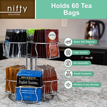 Nifty Tea Bag Spinning Carousel - 60 Bags, 360-Degree Spin