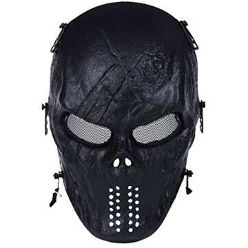 Airsoft Mask Full Face - Scary Skull Halloween Ghost Mask - Tactical Mask Skeleton with Metal Mesh E...