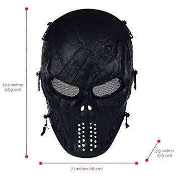 Airsoft Mask Full Face - Scary Skull Halloween Ghost Mask - Tactical Mask Skeleton with Metal Mesh Eye Protection - Horror Zombie Mask for BB Cs War Game Shooting Masquerade Cosplay Movie Props Party