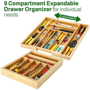 Fiedle Foil and Plastic Wrap Organizer, 3 in 1 Bamboo Plastic Wrap Dispenser with Cutter, Foil and Wax Paper Dispenser for Kitchen Drawer Hangable Roll Organizer Compatible with 6" Roll.