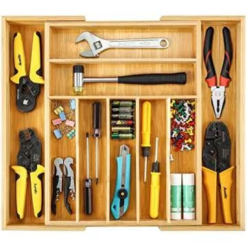 Fiedle Foil and Plastic Wrap Organizer, 3 in 1 Bamboo Plastic Wrap Dispenser with Cutter, Foil and Wax Paper Dispenser for Kitchen Drawer Hangable Roll Organizer Compatible with 6" Roll.