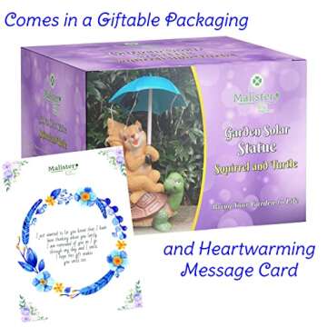 MALISTER Solar Garden Statue Outdoor Decor, Squirrel Siting on Turtle Statue with String Lights Umbrella for Patio Decor, Garden Decor Garden Art Outdoor Lawn Decor Yard Art, Housewarming Garden Gifts