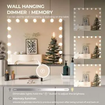 ZL ZELing Vanity Mirror Makeup Mirror with Lights,23.6" x 19.6"Large Tabletop Light up Mirror with 17Bulbs,10X Magnification,USB Charging Port,3 Color Touch Control Dimmable Lights.