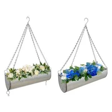 ShabbyDecor Galvanized Metal Trough Farmhouse Wall Hanging Planter, Plant Holders Indoor Hanging for...