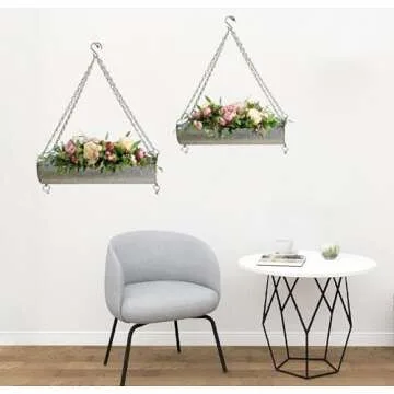 ShabbyDecor Galvanized Metal Trough Farmhouse Wall Hanging Planter, Plant Holders Indoor Hanging for Ferns Ivy Succulent Cactus Spider Plants