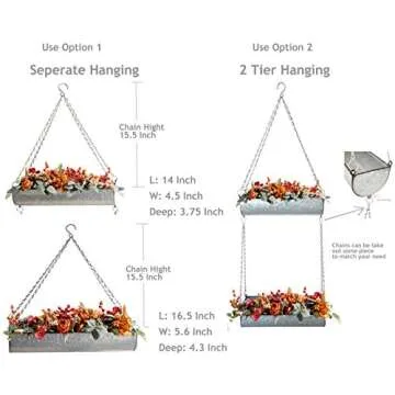 ShabbyDecor Galvanized Metal Trough Farmhouse Wall Hanging Planter, Plant Holders Indoor Hanging for Ferns Ivy Succulent Cactus Spider Plants