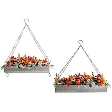 ShabbyDecor Galvanized Metal Trough Farmhouse Wall Hanging Planter, Plant Holders Indoor Hanging for Ferns Ivy Succulent Cactus Spider Plants
