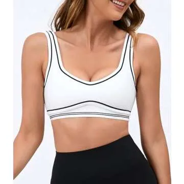 Move With You Womens Sweetheart Padded Sports Bra- Workout Fitness Square Neck Low Back Yoga Bra(White,XL2)