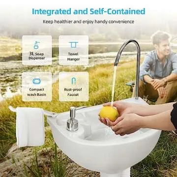 YITAHOME Portable Sink Camping Hand Washing Station, 17 L Wash Basin Stand with 24L Recovery Tank, Rolling Wheels, Soap Dispenser, Towel Holder, for Garden, Outdoor, Travel, Boat, Gather, Worksite