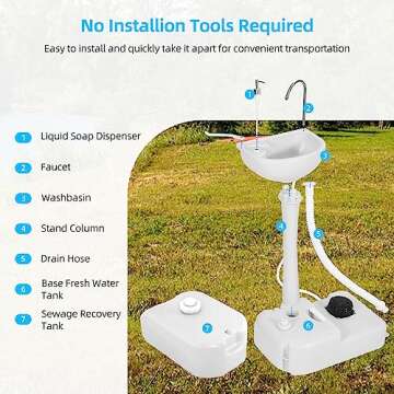 YITAHOME Portable Sink Camping Hand Washing Station, 17 L Wash Basin Stand with 24L Recovery Tank, Rolling Wheels, Soap Dispenser, Towel Holder, for Garden, Outdoor, Travel, Boat, Gather, Worksite