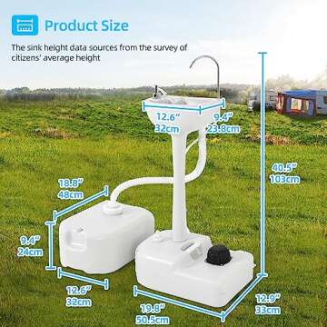 YITAHOME Portable Sink Camping Hand Washing Station, 17 L Wash Basin Stand with 24L Recovery Tank, Rolling Wheels, Soap Dispenser, Towel Holder, for Garden, Outdoor, Travel, Boat, Gather, Worksite