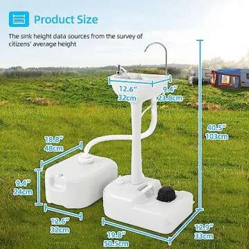 YITAHOME Portable Sink Camping Hand Washing Station, 17 L Wash Basin Stand with 24L Recovery Tank, Rolling Wheels, Soap Dispenser, Towel Holder, for Garden, Outdoor, Travel, Boat, Gather, Worksite