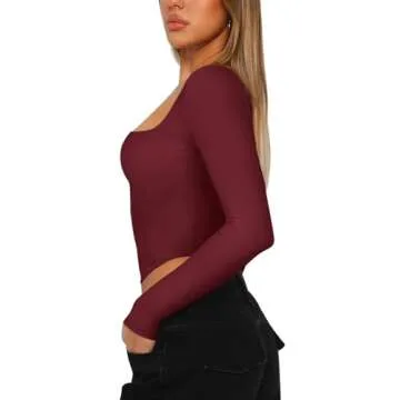 REORIA Womens Sexy Casual Square Neck Long Sleeve Backless Shirts Y2K Trendy Going Out Party Club Ni...