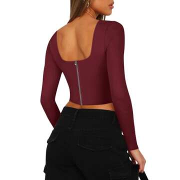 REORIA Y2K Sexy Long Sleeve Crop Top for Women