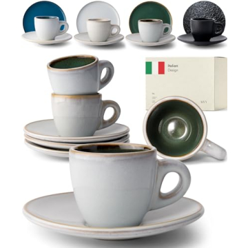 KIVY Stoneware Espresso Cups, 4-Piece Set - Italian Design, Thick-Walled, 3 oz, Microwave & Dishwash...