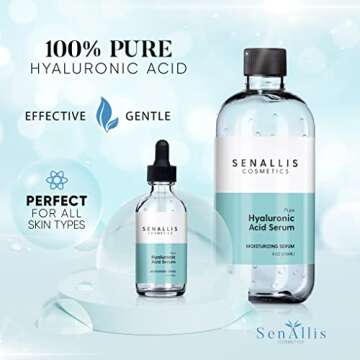 Hyaluronic Acid Serum 8 fl oz And 2 fl oz, Made From Pure Hyaluronic Acid, Anti Aging/Wrinkle, Ultra-Hydrating Moisturizer That Reduces Dry Skin Manufactured In USA
