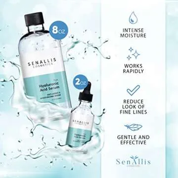 Hyaluronic Acid Serum 8 fl oz And 2 fl oz, Made From Pure Hyaluronic Acid, Anti Aging/Wrinkle, Ultra-Hydrating Moisturizer That Reduces Dry Skin Manufactured In USA
