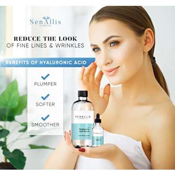 Hyaluronic Acid Serum 8 fl oz And 2 fl oz, Made From Pure Hyaluronic Acid, Anti Aging/Wrinkle, Ultra-Hydrating Moisturizer That Reduces Dry Skin Manufactured In USA
