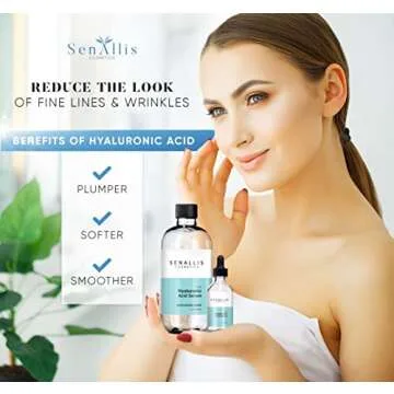 Hyaluronic Acid Serum 8 fl oz And 2 fl oz, Made From Pure Hyaluronic Acid, Anti Aging/Wrinkle, Ultra-Hydrating Moisturizer That Reduces Dry Skin Manufactured In USA