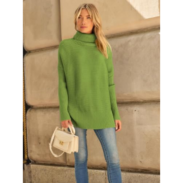 LILLUSORY Women's Cozy Turtleneck Sweater in Green