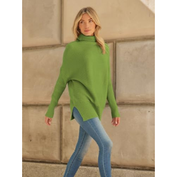 LILLUSORY Women's Cozy Turtleneck Sweater in Green