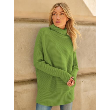 LILLUSORY Women's Cozy Turtleneck Sweater in Green