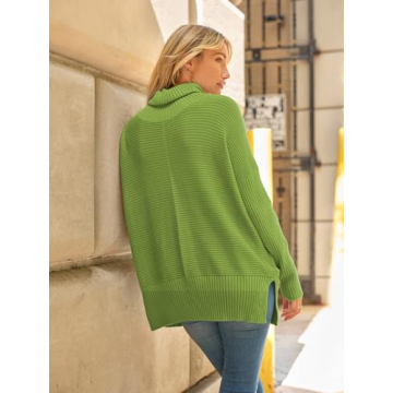 LILLUSORY Women's Cozy Turtleneck Sweater in Green
