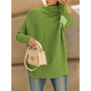 LILLUSORY Women's Cozy Turtleneck Sweater in Green