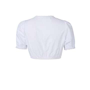 Clearlove Women's Ruched Lace Trim Short Sleeve Crop Top Solid Color Dirndl Blouse for Bavarian Oktoberfest (White-2,M)