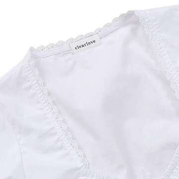 Clearlove Women's Ruched Lace Trim Short Sleeve Crop Top Solid Color Dirndl Blouse for Bavarian Oktoberfest (White-2,M)