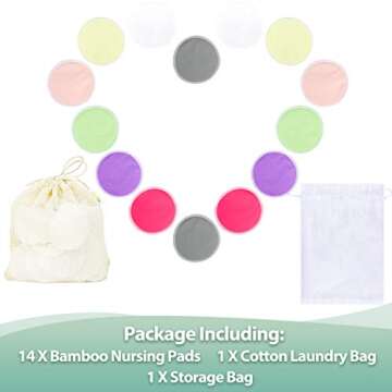 wegreeco Nursing Breast Pads (14 Pack) + Laundry Bag & Travel Storage Bag, 2 Sizes: 3.9/4.7 inch - Washable & Reusable Breastfeeding Nursing Pads (Passion, Small, Daytime Use)