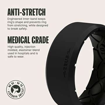 Groove Life Zeus Edge Midnight Black Silicone Ring Breathable Rubber Wedding Rings for Men, Lifetime...