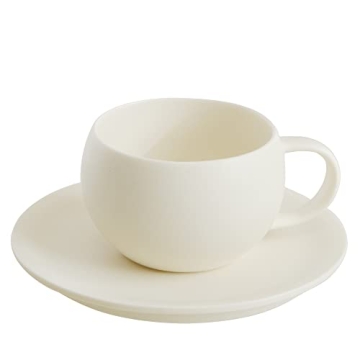 WENSHUO Egg Shape Coffee Mug with Saucer 8oz Crème