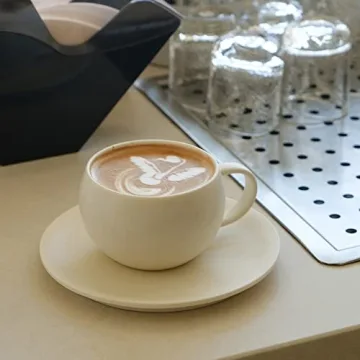 WENSHUO Egg Shape Coffee Mug with Saucer 8oz Crème