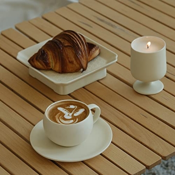 WENSHUO Egg Shape Coffee Mug with Saucer 8oz Crème