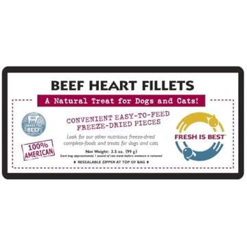 Fresh Is Best - Freeze Dried Healthy Raw Meat Treats for Dogs & Cats - Beef Heart Fillets