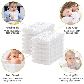 12 Pack Cotton Muslin Burp Cloths for Babies