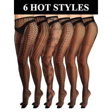 Ramede Fishnet Thigh High Stockings Set - 6 Pairs for Halloween