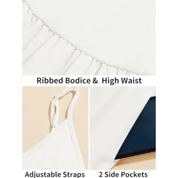 Fisoew Womens Spaghetti Strap Dress V Neck Backless Summer Casual A Line Cami Dress with Pocket White