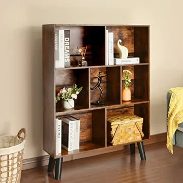 LEYAOYAO Rustic Brown 3-Tier Cube Bookshelf Modern Storage