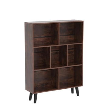 LEYAOYAO Rustic Brown 3-Tier Cube Bookshelf Modern Storage
