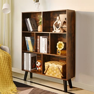 LEYAOYAO Rustic Brown 3-Tier Cube Bookshelf Modern Storage