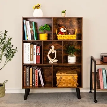 LEYAOYAO Rustic Brown 3-Tier Cube Bookshelf Modern Storage