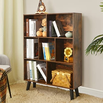 LEYAOYAO Rustic Brown 3-Tier Cube Bookshelf Modern Storage