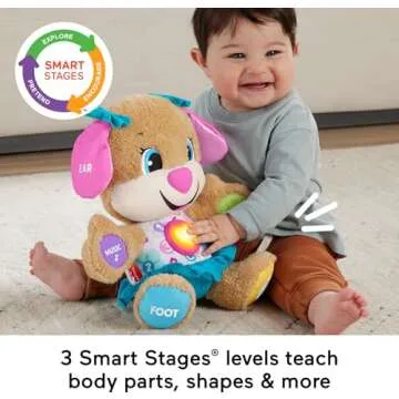 Fisher-Price Baby Learning Toy Laugh & Learn Smart Stages Sis Musical Plush with Lights & Educational Songs for Infants Ages 6+ Months