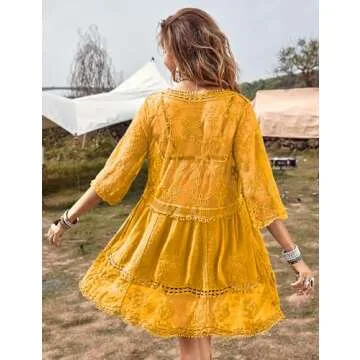 Eomenie Contrast Lace Swimsuit Cover Up for Beach Style