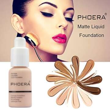 PHOERA Foundation,Flawless Soft Matte Liquid Foundation 24 HR Oil Control Concealer Foundation Makeup,Full Coverage Foundation for Women and Girls (104 Buff Beige)
