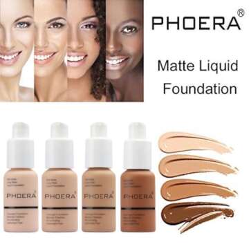PHOERA Foundation,Flawless Soft Matte Liquid Foundation 24 HR Oil Control Concealer Foundation Makeup,Full Coverage Foundation for Women and Girls (104 Buff Beige)