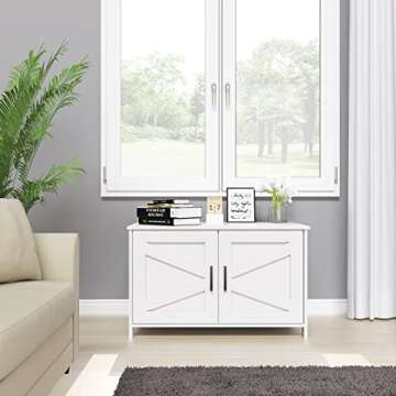 Homhedy Cat Litter Box Enclosure,Litter Box Furniture Hidden with Barn Door,Wooden Cat Washroom Furniture,Cat House,Fit Most of Litter Box,White