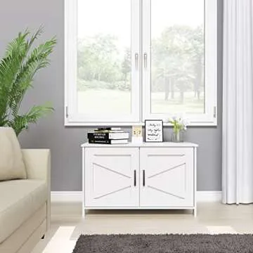 Homhedy Cat Litter Box Enclosure,Litter Box Furniture Hidden with Barn Door,Wooden Cat Washroom Furniture,Cat House,Fit Most of Litter Box,White